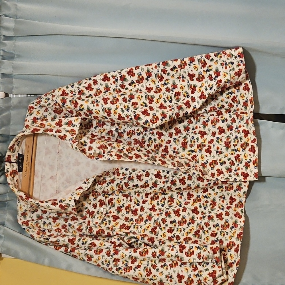Denim&Co Multicolor Floral Cream Denim Jacket 3X